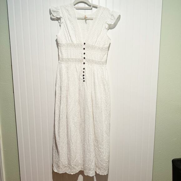 Raga Ariana White Eyelet Lace Midi Dress Cottage Wedding Size Small - Picture 2 of 7